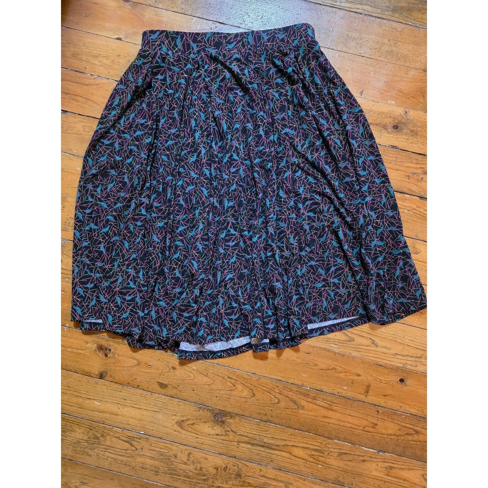 LuLaRoe Madison Skirt Womens XS Black Geometric Origami Bird Pleated Pockets